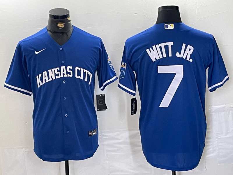 Men%27s Kansas City Royals #7 Bobby Witt Jr Blue Cool Base Stitched MLB Jersey
